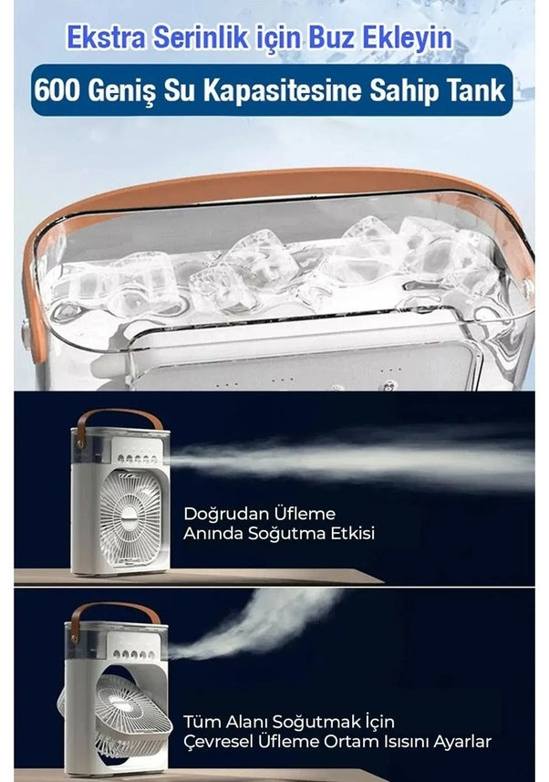 Masaüstü Taşınabilir Buzlu Vantilatör Su Soğutmalı Led Işıklı Soğutucu Fan