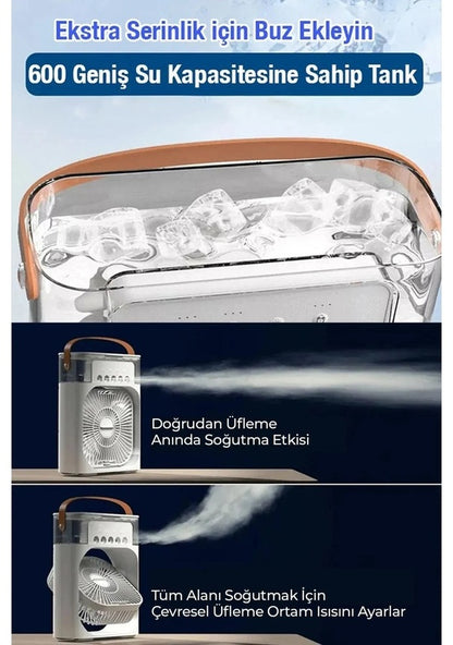 Masaüstü Taşınabilir Buzlu Vantilatör Su Soğutmalı Led Işıklı Soğutucu Fan