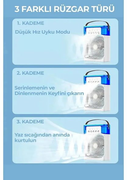 Masaüstü Taşınabilir Buzlu Vantilatör Su Soğutmalı Led Işıklı Soğutucu Fan