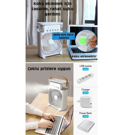 Masaüstü Taşınabilir Buzlu Vantilatör Su Soğutmalı Led Işıklı Soğutucu Fan